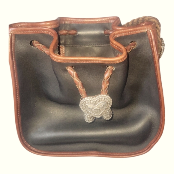 Brighton Vintage Outwest Black and Brown Leather Drawstring Bucket Bag - Picture 7 of 10